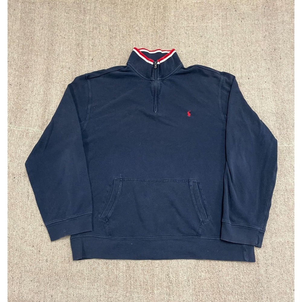 Vintage High Neck Pockets Sweatshirt Men XL Blue 2000s Polo Ralph Lauren